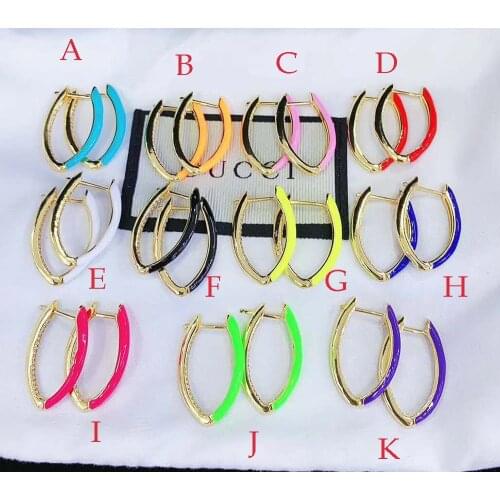 5pairs Womens Party CZ Fuorescent Light Colorful Oval Hoop Earrings