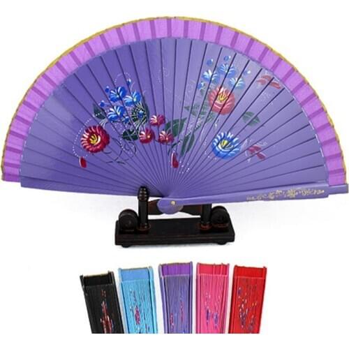 60pcs Random color European style hand-painted flower designs Spanish wood fan Chinese handicraft