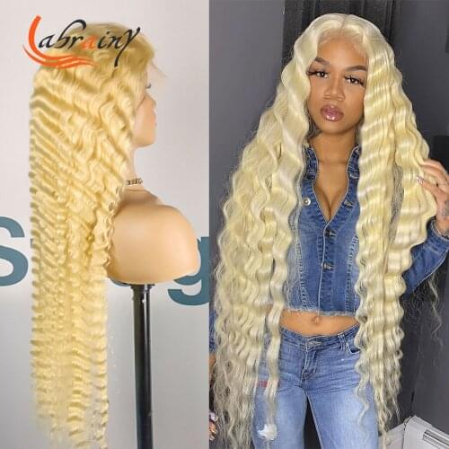 613 Deep Wave 40 Inch Hd Transparent Lace Front Colored Wig Loose Wave Full Blonde 13X6 Lace Frontal Human Hair Wigs Pre Plucked