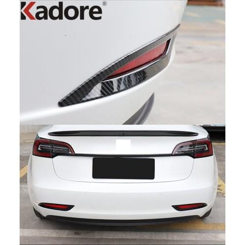 Rear Fog Light Lamp Cover Trim For Tesla Model 3 2018 2019 2020 2021 Carbon Fiber Tail Foglight Frame Trims Car Accessories 2pcs