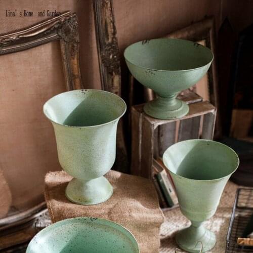 Goblet beautiful handmade aqua blue antique vintage metal vase