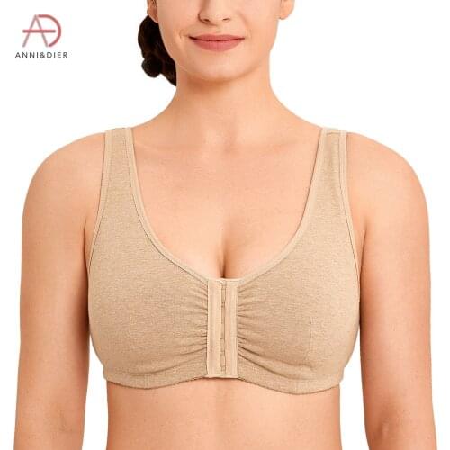 Womens Racerback Front Closure Post Surgery Wireless Comfort Cotton Bra Plus Size