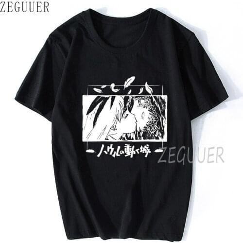 Howls Moving Castle Black T-Shirt Studio Ghibli Totoro Mononoke Ghibli Hip Hop Hipster Casual Tshirts Harajuku Tops Anime Tees