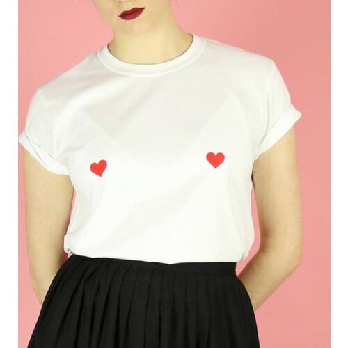 Love Heart Nips Breast Print T shirt Tees Shirt Tshirt Simple Minimal Design Print Unique Weird Cute womens clothing