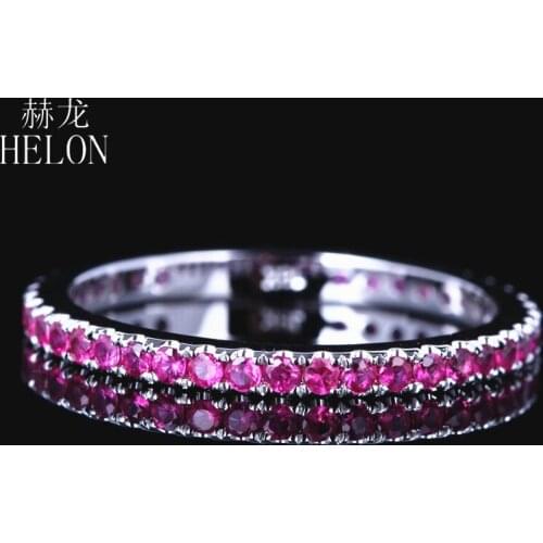 HELON Sterling Silver 925 Pave 0.8ct Natural Ruby Engagement Wedding Gemstone Ring Anniversary Full Eternity Women Fine Jewelry