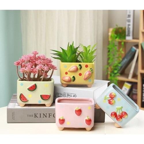 Square Watermelon Fruit Flowerpot Simple Ceramic Meat Pot Combination Indoor Home Garden Decoration For Gifts Flower Vase