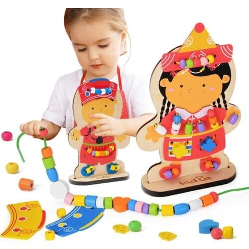 Montessori Toys Educational Wooden Toys For Children Early Learning Materials Kids Beads Buttons Lacing Board