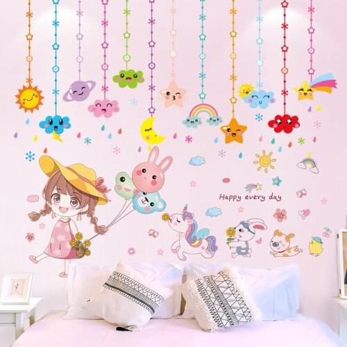 [shijuekongjian] Clouds Stars Ornament Wall Sticker DIY Girl Animals Balloons Mural Decals for Kids Room Baby Bedroom Decoration