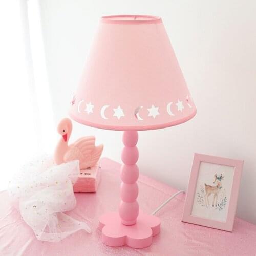 Nordic Pink Table Lamps Modern Fabric Wood Princess Bedroom Bedside Led Desk Lamp Stand Light Fixtures Kids Children Home Decor