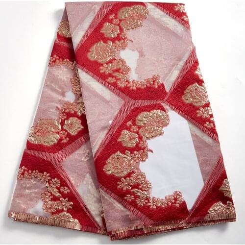 Zhenguiru Latest Red Jacquard Brocade Lace Fabric African Gilding Materials Embroidery French Tulle Lace For Women Dresses A2393