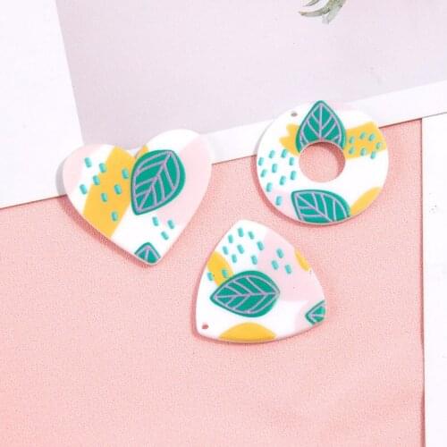 New style 30pcs/lot color pattern print geometry rounds heart Triangle shape acrylic beads diy jewelry earring garment accessory
