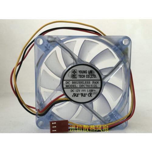 Original dfc701512l 12V 1.9W 7cm 7015 7cm led blue light fan