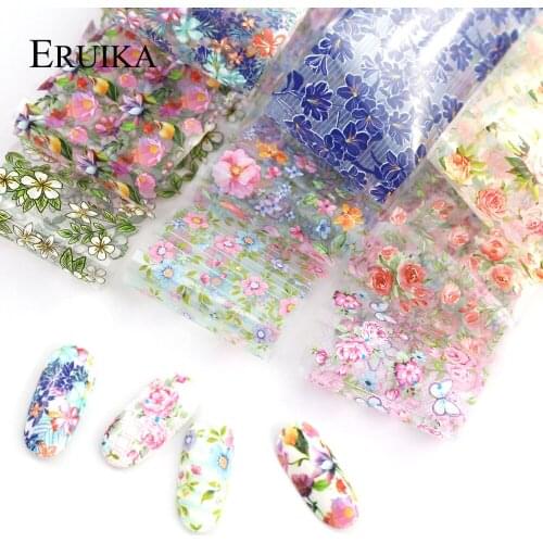 10pcs/set Mixed Flower Star Nail Foil Art Transfer Decals Stickers Flower Sliders Paper Manicure Adhesive Decal Nail Art Tool