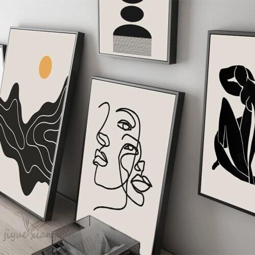 Modern Abstract Line Art Beige Black Minimalist Canvas Painting Poster Print Wall Pictures Living Room Interior Home Decoration