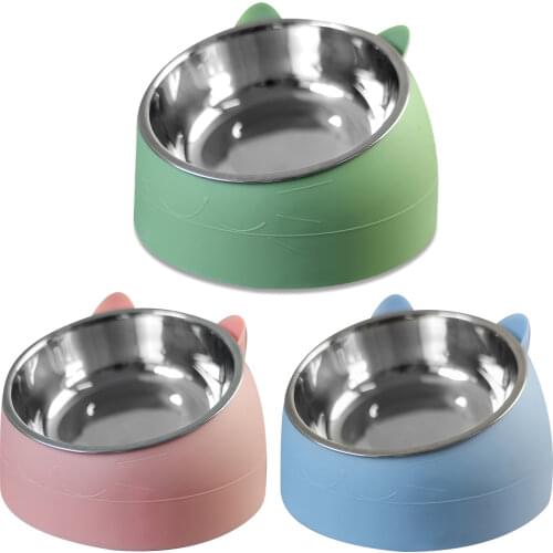 Cat Bowl Stainless Steel Dog Bowls Feeder Non-slip Bottom 15 Degrees Tilted Cat Accessories Pet Food Feeder Pet Supplies