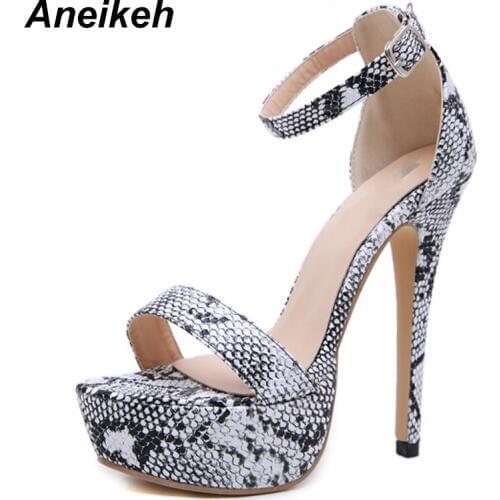 Aneikeh Summer Fashion Nightclub Serpentine Buckle Platform Sandals Women Thin High Heels Pumps Cover heel Party Shoes Size 42