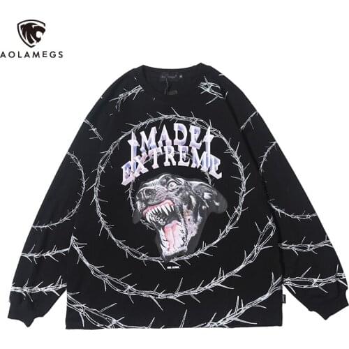Aolamegs Sweatshirt Men Vicious Dog Printed Men Pullover Casual Cozy O-neck High Street Style Hoodies Streetwear Couple Autumn