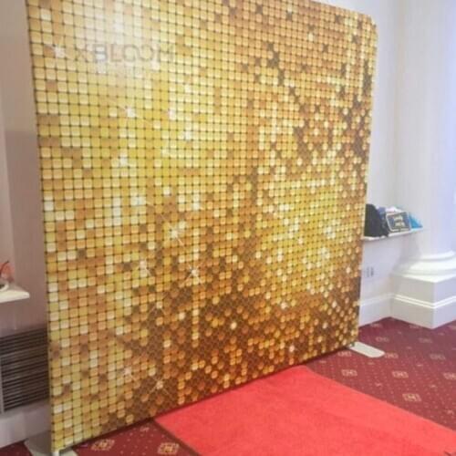 Gold color sequin panel wedding backdrop custom adverting sings shop window background glam shimmer sequin wall 3D wall sticker