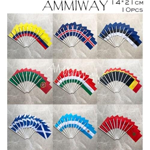 AMMIWAY 14x21cm 10pcs Columbia Iceland Estonia Portugal Hungary Belgium Morocco Argentina Scotland Small Country Hand Flags