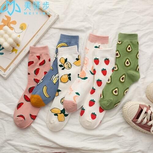 12 Pairs Per Set Womens Cotton Korean Edition Fashion Fruit Strawberry Watermelon Sock