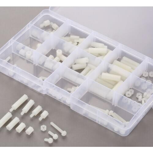 150Pcs M3(3mm) 6-20mm Hex Spacers White Nylon Screws set Nut Washer Assortment Standoff Kit Fasteners Bolts Box Packaged