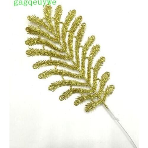 2019 christmas gold powder birds tail leaf artificial flower plastic plants christmas decoration,33x25cm,30pcs
