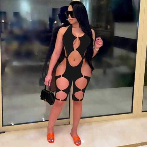 2021 Spring Summer Clothes Hole thong Nightclub Jumpsuit Women Sexy One Piece Club Outfit Vacation Streetwear Wholesale items