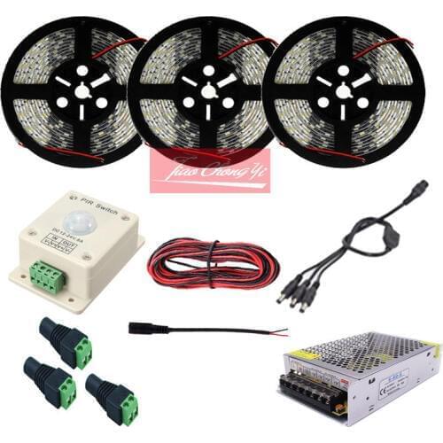 5-15M 5050 ED strip with PIR infrared motion sensor detector light switch+power 5M 10M 15M Meter Set New