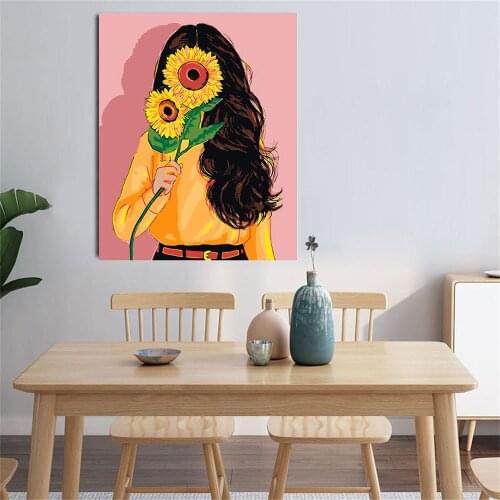 5D DIY Diamond Painting Girl Sunflower Hand-painted Hobby Set Full Diamond Circle Embroidery Mosaic Art Painting Home Decoration