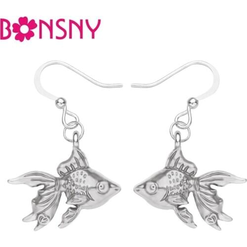 Bonsny Alloy Antique Sliver Plated Anime Goldfish Earrings Sweet Animal Dangle Drop Jewelry For Women Girl Trendy Gift Dcoration