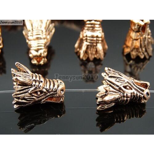 Solid Metal Vintage Tibetan Rose Gold Dragon Head Bracelet Necklace Connector Charm Beads 50Pcs/Pack