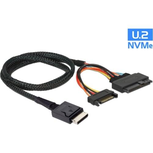 CableDeconn Oculink SFF-8611 to SFF-8639 U.2 U.3 NVME PCIe PCI-Express 0.5m for SSD with 15Pin SATA Power Cable