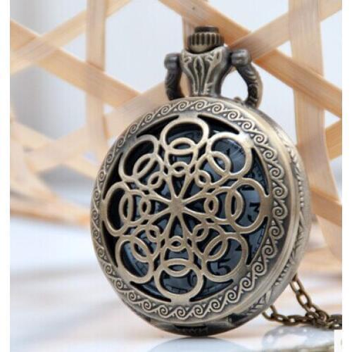 New style vintage bronze Hollow out flower quartz pocket watch necklace pendant For women Mens gift 10pcs /lot