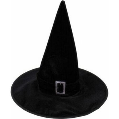 Black Velour Witch Sorceress Hat Hallowen Fancy Dress Party Costume Accessory Supplies Children Gift