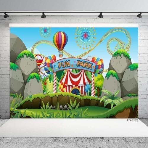 Circus Carnival Fun Park Roller Coaster Photo Backdrop Custom Backgrounds for Chirdren Baby Shower Photocall Photography Props