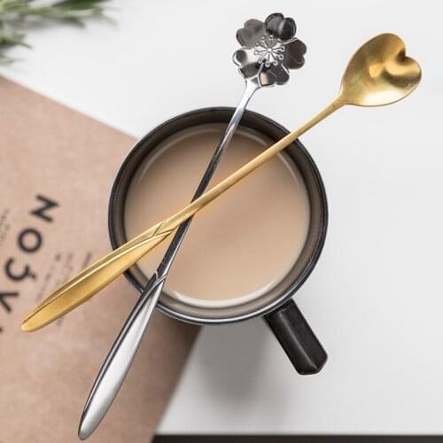Flowers Design Tea Coffee Mixing Spoon Gold Spoon Long Handle Dessert Stainless Steel Vintage Teaspoons Drink Tableware