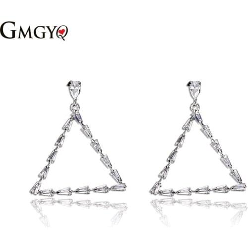 GMGYQ Nieuwe Trapezium Zirkoon Mode Triangle Oorbel Voor Vrouwen Long Triangle Earrings Korean Style Women Bohemian Jewelry