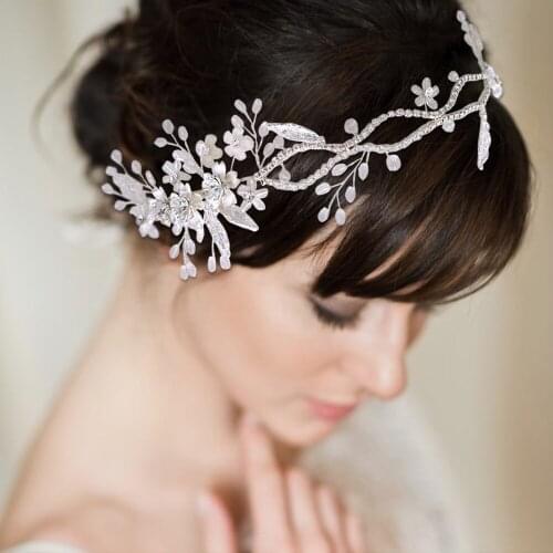 HP348 Fashion Crystal Alloyed Flower Bride Hairband with Ribbon Wedding Bachelorette Birthday Party Prom Woman Hair Accessories