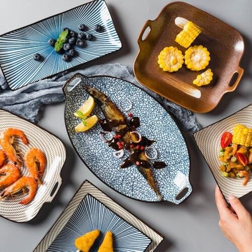 Ceramic Fish Serving Plate Rectangle Sushi Dishes Square Pasta Bowl Salad Plates or Any Kind of Food Janpanese Style Dinnerware