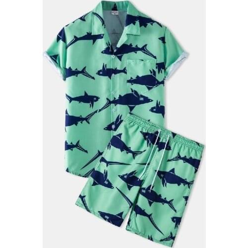 2Pcs Suits Summer Short Sleeve Printed Shirt and Shorts Mens Hawaii Shirts Casual Holiday Beach Hawaiian Shirt Set Chemise Homme