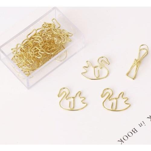 Cute Animal Shape Paper Clip Bookmark Office Binding Holder Cygnet Paperclip Photo Note Clip Imitation Gold Decorative Pin