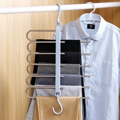 Multifunctional Folding Pants Rack New Household Clothes Hanger Pants Clip Pants Hook Rack Multi-layer Magic Storage Rack