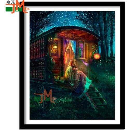 Cartoon Princess Under The Night Light 5D Diamond Painting Full Square Round Drill Fairy Girl Carriage Diamond Mosaic Embroidery