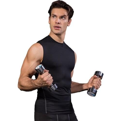 Male Exercise Tights Gym Clothing Sleeveless Mens Tops Tank Quick Dry Men Running Vest Training Workout Vest Fitness Sports Tank