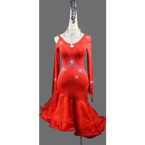 Customize Latin dance costume sexy latin dance dress women latin dance competition performance long sleeves dresses