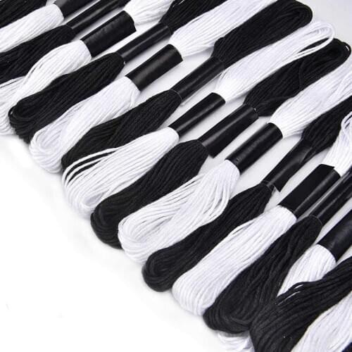 Black And White Cross Stitch Thread Embroidery Floss Skeins Black Color Hand Sewing Threads DIY Craft Needlework