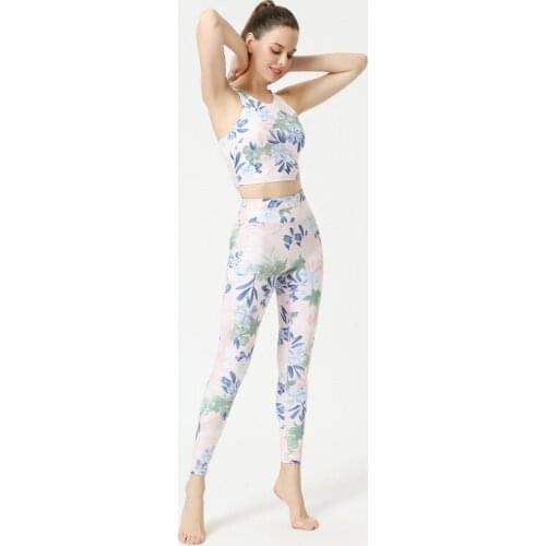 New Yoga Sports Suit Ladies Printed Tights Fitness Beauty Back Bra Yoga Set