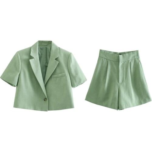 New Linen Short-sleeved Short Suit Jacket Womens Linen Casual Shorts Suit