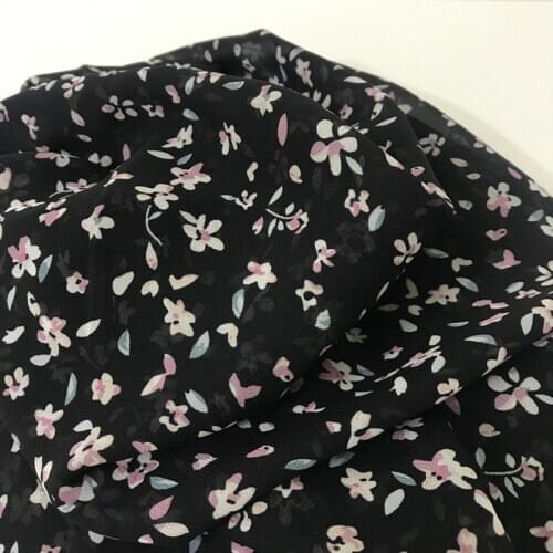 One meter High quality black chiffon fabric shivering printing tissu High grade robe dress cheongsam shirt chiffon fabric