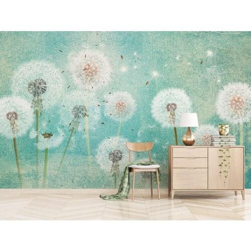Custom Nordic Simple and Beautiful Dream White Dandelion TV Background Home Childrens Room Decoration Moisture-proof Mural